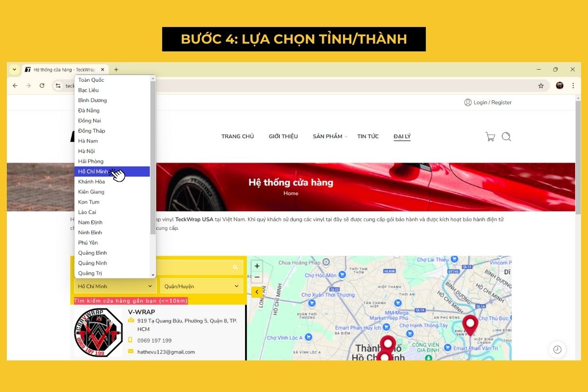 Tra cứu đại lý TeckWrap gần nhất bằng cách chọn tỉnh/thành của bạn